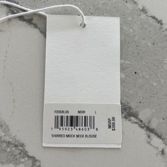 Frame Silk Shirred Mock Neck Blouse - Blk- Size L - Picture 13 of 13